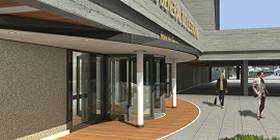 Sede de la Consejería Regional de Essonne en Evry Francia . Vista de la entrada principal