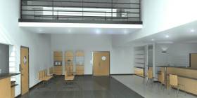 Edificio de la administración tributaria en la Isla de Guadalupe Francia . Vista de la entrada principal