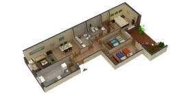 Edificio de viviendas en Tarancón . Vista en seccionado de un piso tipo