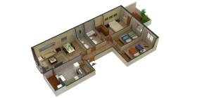 Edificio de viviendas en Tarancón . Vista en seccionado de un piso tipo