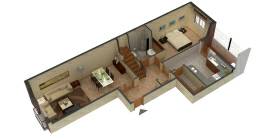 Edificio de viviendas en Tarancón . Vista en seccionado de un piso de 2 plantas