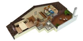 Edificio de viviendas en Tarancón . Vista en seccionado de un piso de 2 plantas